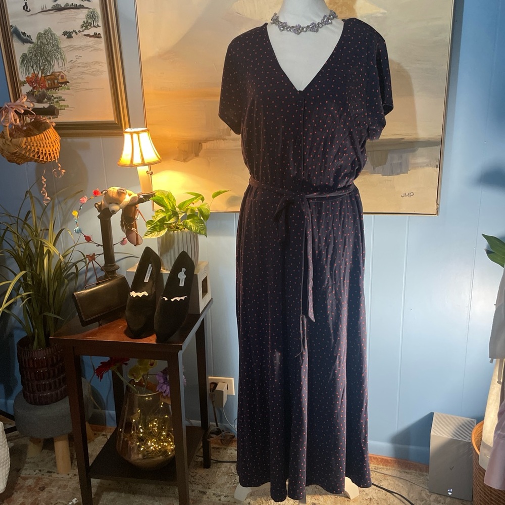 Chadwicks Dark Blue Maxi Dress with Red Accents